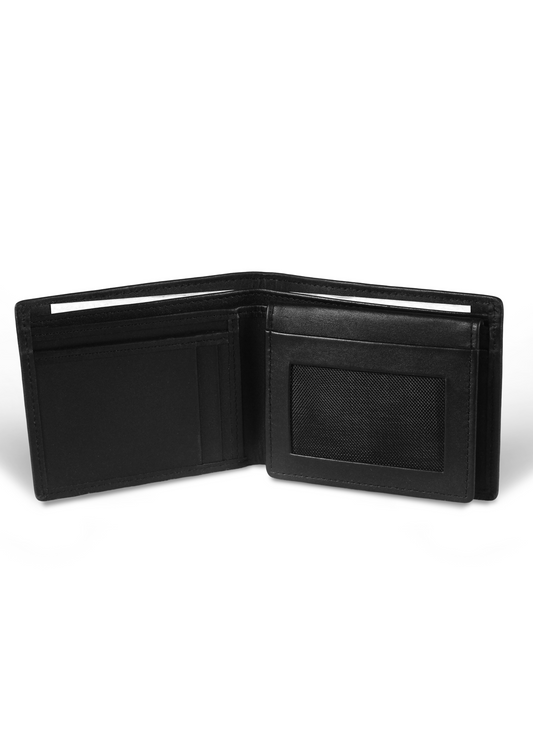 BUNERI Szechenyi Men's Leather Wallet, RFID protection, Genuine Leather, Black