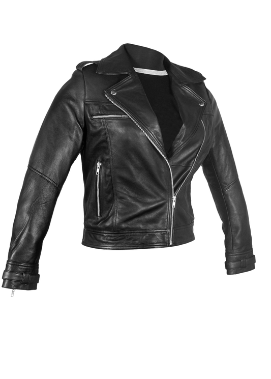 Biker Sheepskin Leather Jacket in Black for Women