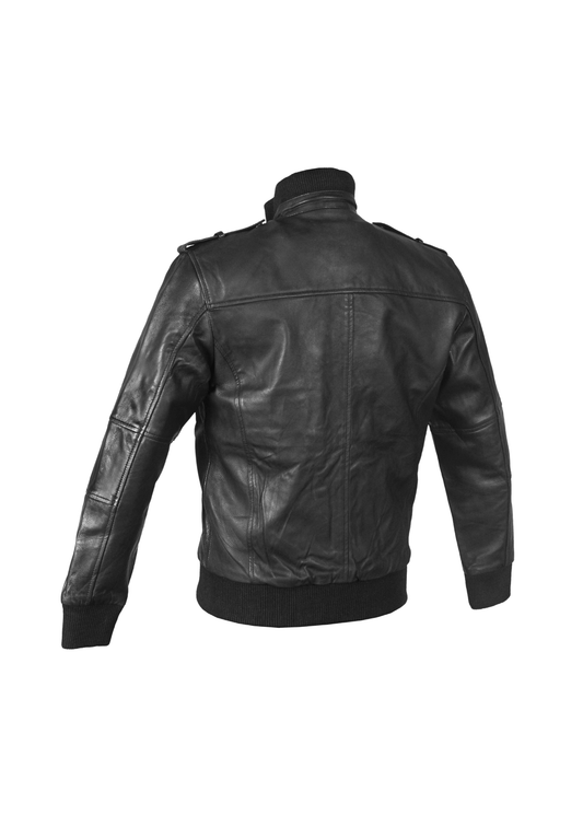 Men's Turtleneck Sheepskin Leather Jacket in Black